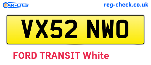 VX52NWO are the vehicle registration plates.