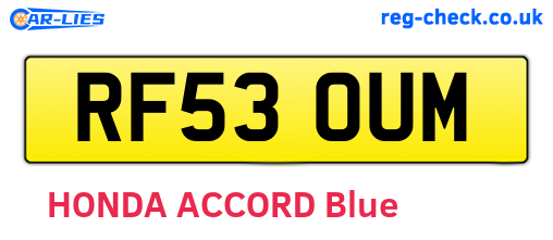 RF53OUM are the vehicle registration plates.