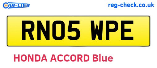 RN05WPE are the vehicle registration plates.