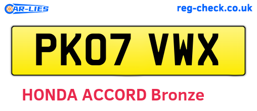 PK07VWX are the vehicle registration plates.