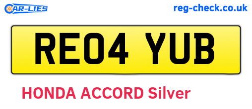RE04YUB are the vehicle registration plates.