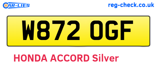 W872OGF are the vehicle registration plates.