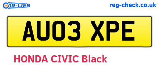 AU03XPE are the vehicle registration plates.