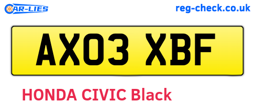 AX03XBF are the vehicle registration plates.