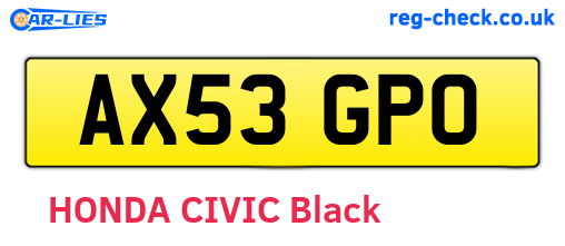 AX53GPO are the vehicle registration plates.