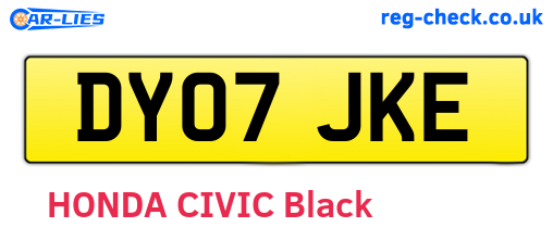 DY07JKE are the vehicle registration plates.