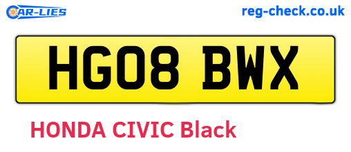 HG08BWX are the vehicle registration plates.