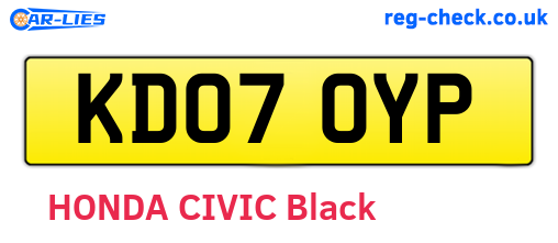 KD07OYP are the vehicle registration plates.