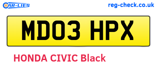 MD03HPX are the vehicle registration plates.
