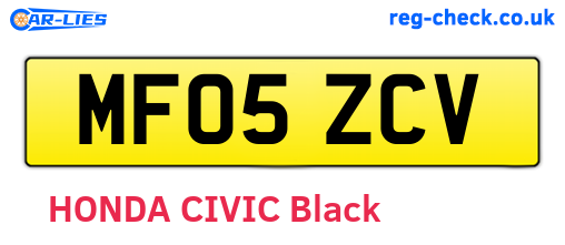 MF05ZCV are the vehicle registration plates.