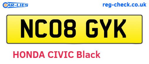 NC08GYK are the vehicle registration plates.
