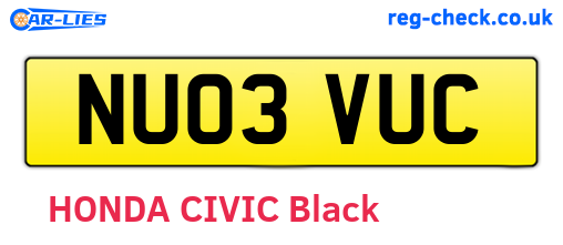 NU03VUC are the vehicle registration plates.
