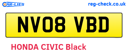 NV08VBD are the vehicle registration plates.