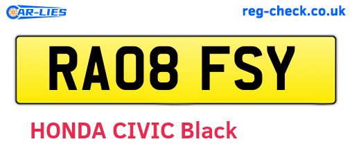 RA08FSY are the vehicle registration plates.