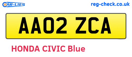 AA02ZCA are the vehicle registration plates.