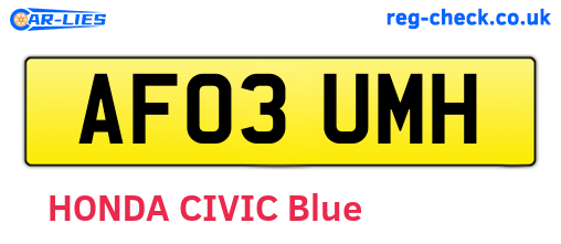 AF03UMH are the vehicle registration plates.