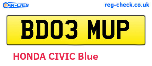 BD03MUP are the vehicle registration plates.