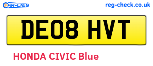 DE08HVT are the vehicle registration plates.