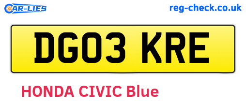 DG03KRE are the vehicle registration plates.