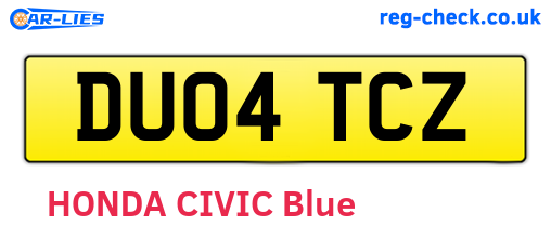 DU04TCZ are the vehicle registration plates.