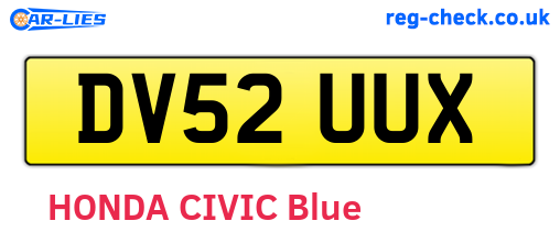 DV52UUX are the vehicle registration plates.