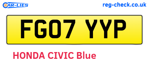 FG07YYP are the vehicle registration plates.