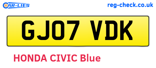 GJ07VDK are the vehicle registration plates.