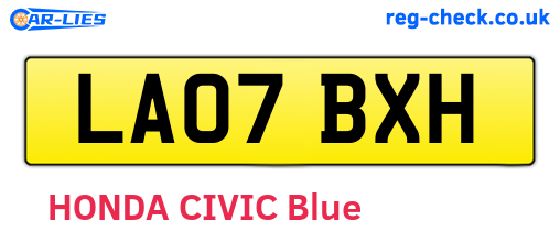 LA07BXH are the vehicle registration plates.