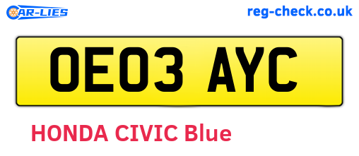 OE03AYC are the vehicle registration plates.