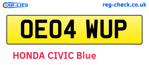 OE04WUP are the vehicle registration plates.