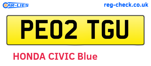 PE02TGU are the vehicle registration plates.