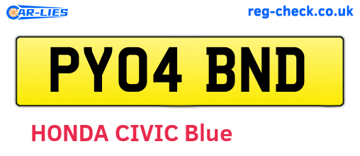 PY04BND are the vehicle registration plates.