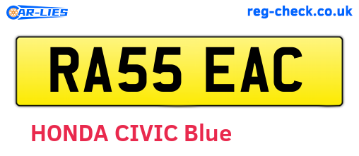 RA55EAC are the vehicle registration plates.