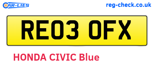 RE03OFX are the vehicle registration plates.