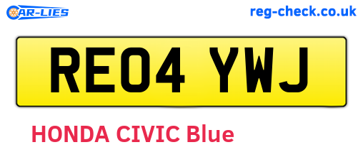 RE04YWJ are the vehicle registration plates.