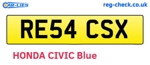 RE54CSX are the vehicle registration plates.