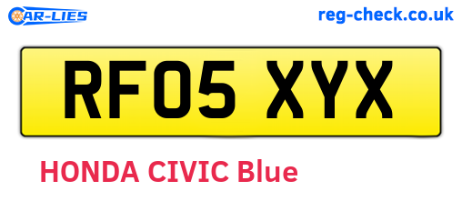 RF05XYX are the vehicle registration plates.