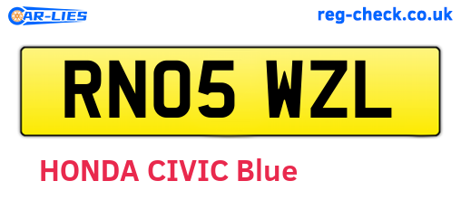 RN05WZL are the vehicle registration plates.
