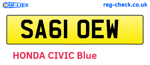 SA61OEW are the vehicle registration plates.