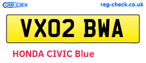 VX02BWA are the vehicle registration plates.