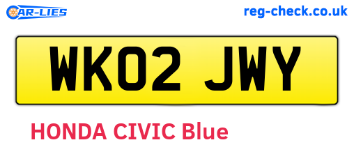 WK02JWY are the vehicle registration plates.
