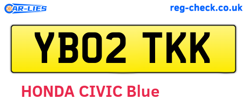 YB02TKK are the vehicle registration plates.