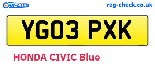 YG03PXK are the vehicle registration plates.
