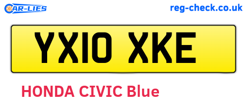 YX10XKE are the vehicle registration plates.