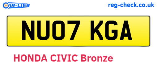 NU07KGA are the vehicle registration plates.