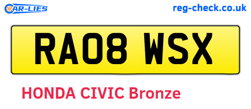 RA08WSX are the vehicle registration plates.