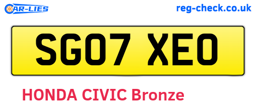 SG07XEO are the vehicle registration plates.