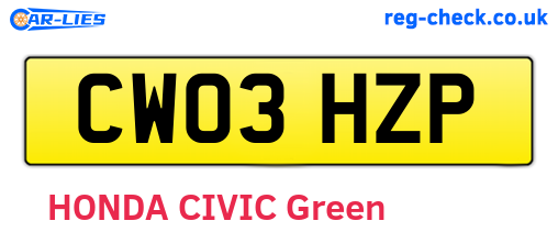 CW03HZP are the vehicle registration plates.