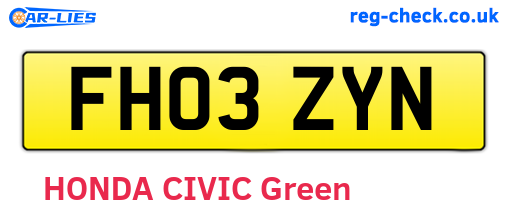 FH03ZYN are the vehicle registration plates.