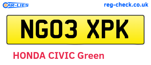 NG03XPK are the vehicle registration plates.